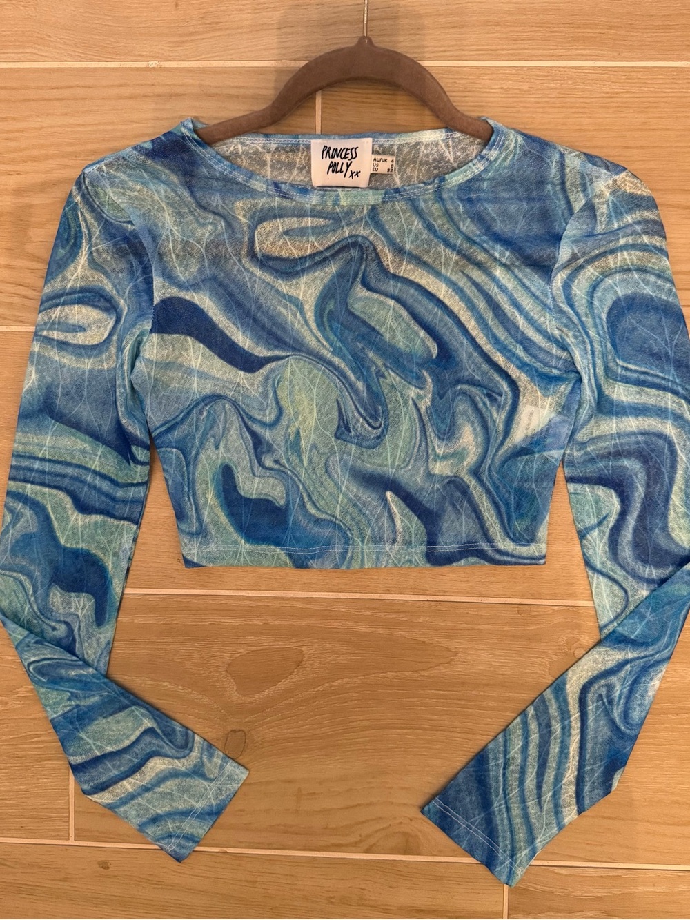 Princess Polly Blue Aqua Marble Crop Top